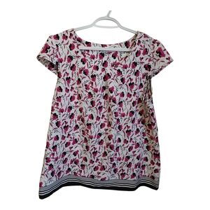 Reitmans Purple and White Scoop Neck Short Sleeve Boxy Blouse
